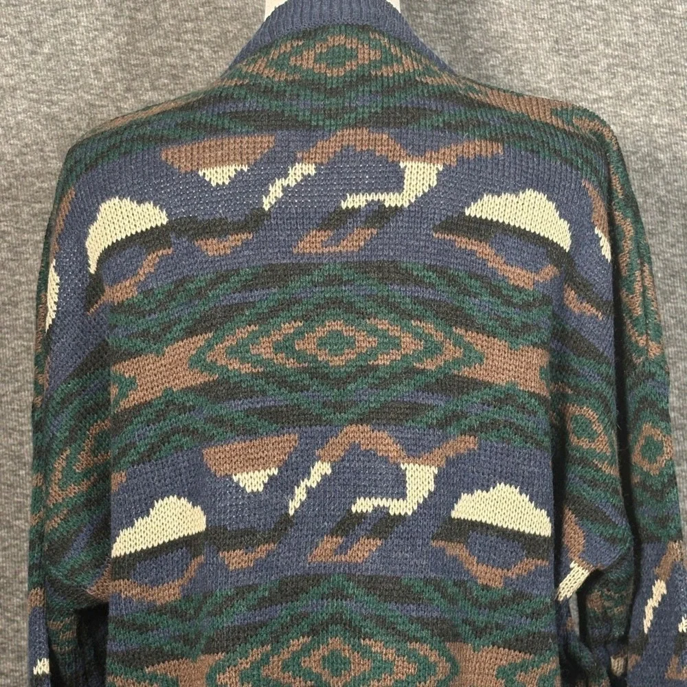 Claybrooke Men's XL Knit Cardigan Sweater Blue Green Abstract Button Front